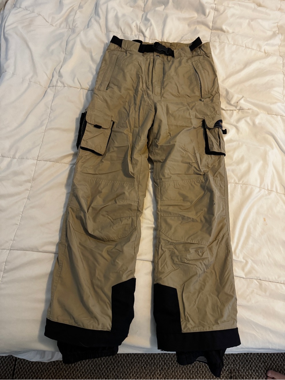 Obermeyer Junior Tan Cargo Snow Pants with Black Reinforcements